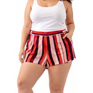 ☀️ Apt. 9 Red Pink Orange Striped Rayon Shorts Elastic Waist XL ☀️